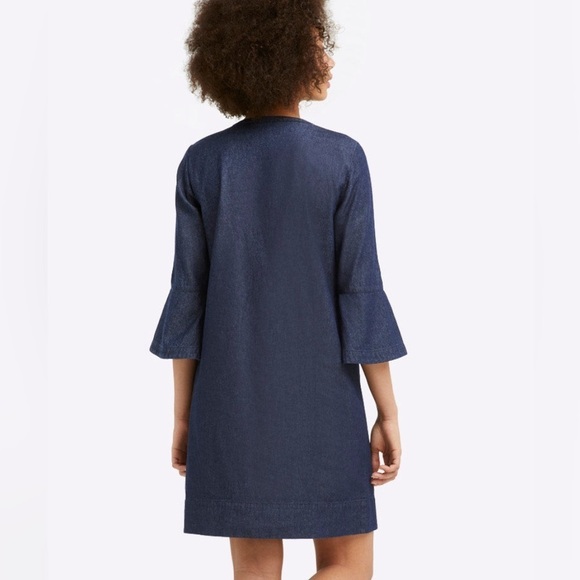 Draper James Chambray Ruffled Dark Denim 100% Cotton Shift Dress Size 10 - Picture 4 of 10